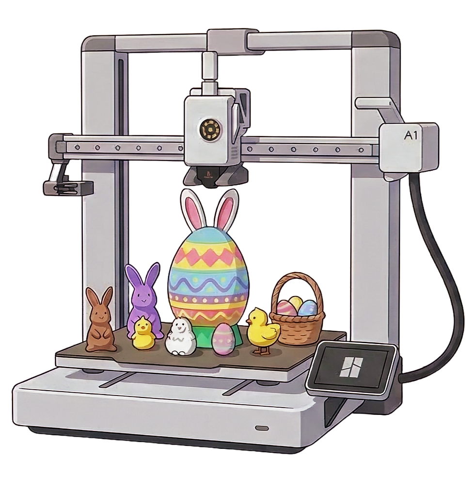 An illustration of Easter Eggs on a Bambu Lab A1 3D printer