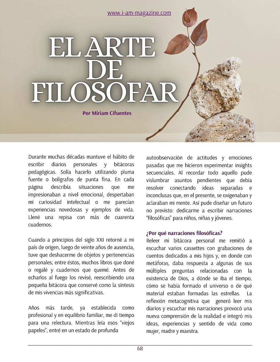 EL ARTE DE FILOSOFAR - Por Miriam Cifuentes