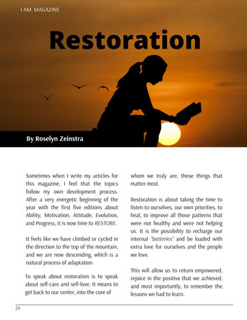Restoration - by Roselyn Zeinstra