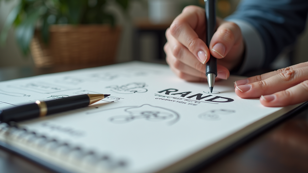 Eye-level view of a person sketching brand ideas on a notebook