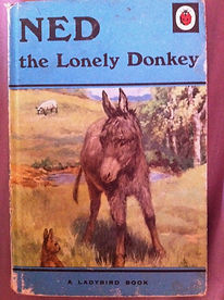 front cover of a Ladybird book called Ned the Lonely Donkey showing a picture of a donkey