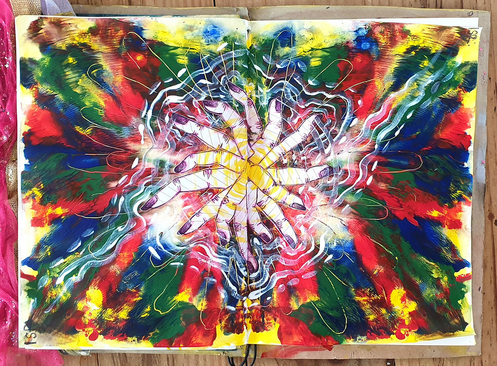 "Finger Painting", Kat Coppock, Acrylic paint and collage on paper, 2024