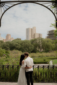 engagement photographer NYC couple during engagement session at Conservatory Garden in New York City