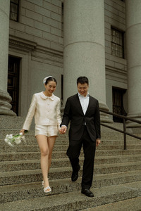the bride and groom at their manhattan city hall wedding