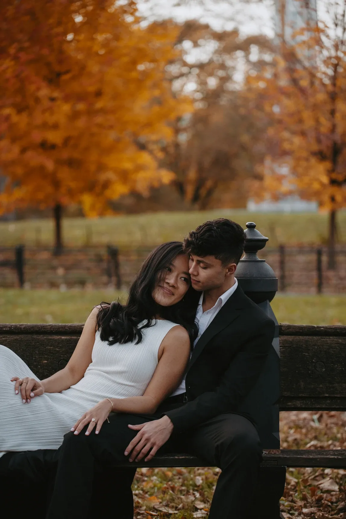 bow bridge central park fall engagement photos moody romantic photographer NYC