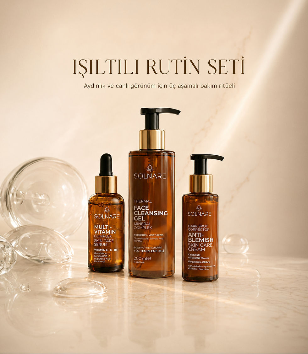 solnare radiance aydınlatıcı serum bha yüz yıkama jeli ve alpha arbutin leke karşıtı krem ışıltılı rutin set görseli