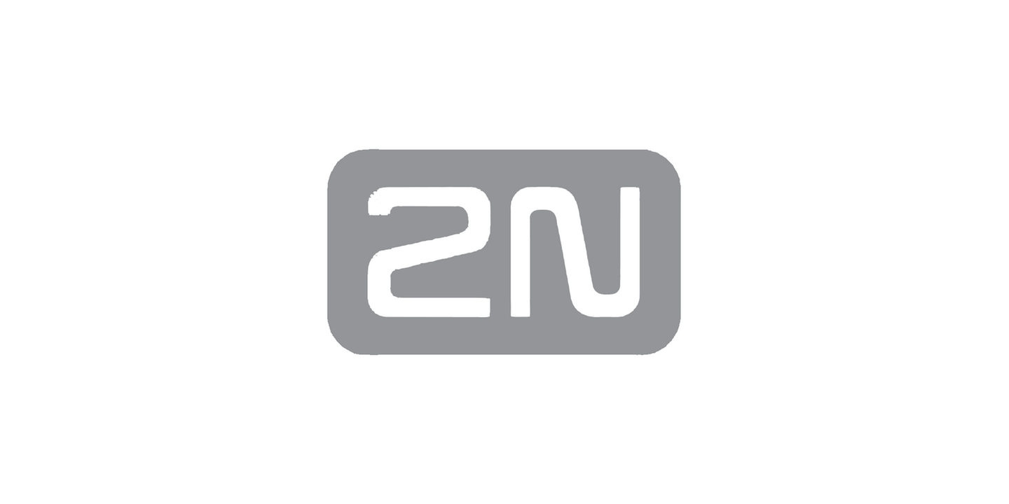 Grey rounded rectangle with the letters 2N, simple logo of 2N company.