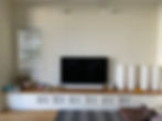 Low mount TV above cabinet for low couch viewing