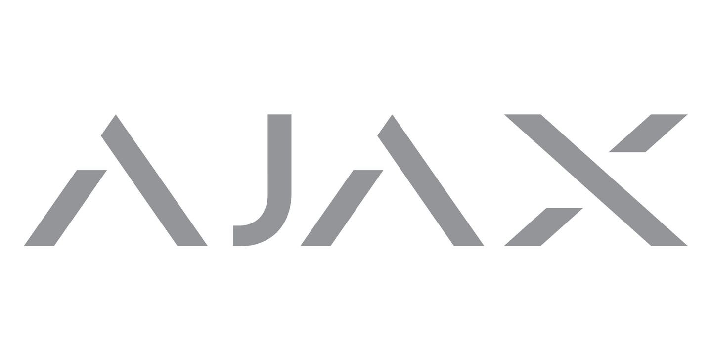 The word AJAX in gray color, modern design and style Security systems