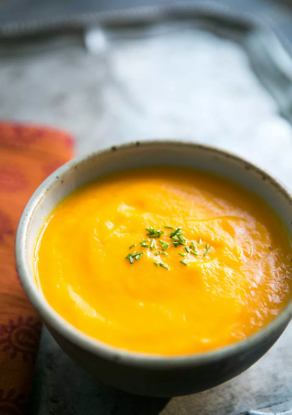 Carrot and Ginger soup with a sprinkle of parsley on top