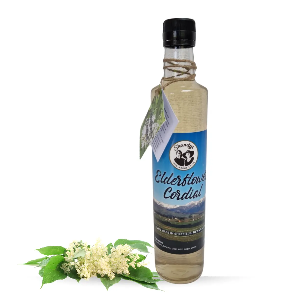 A bottle of Shandys Products Elderflower Cordial
