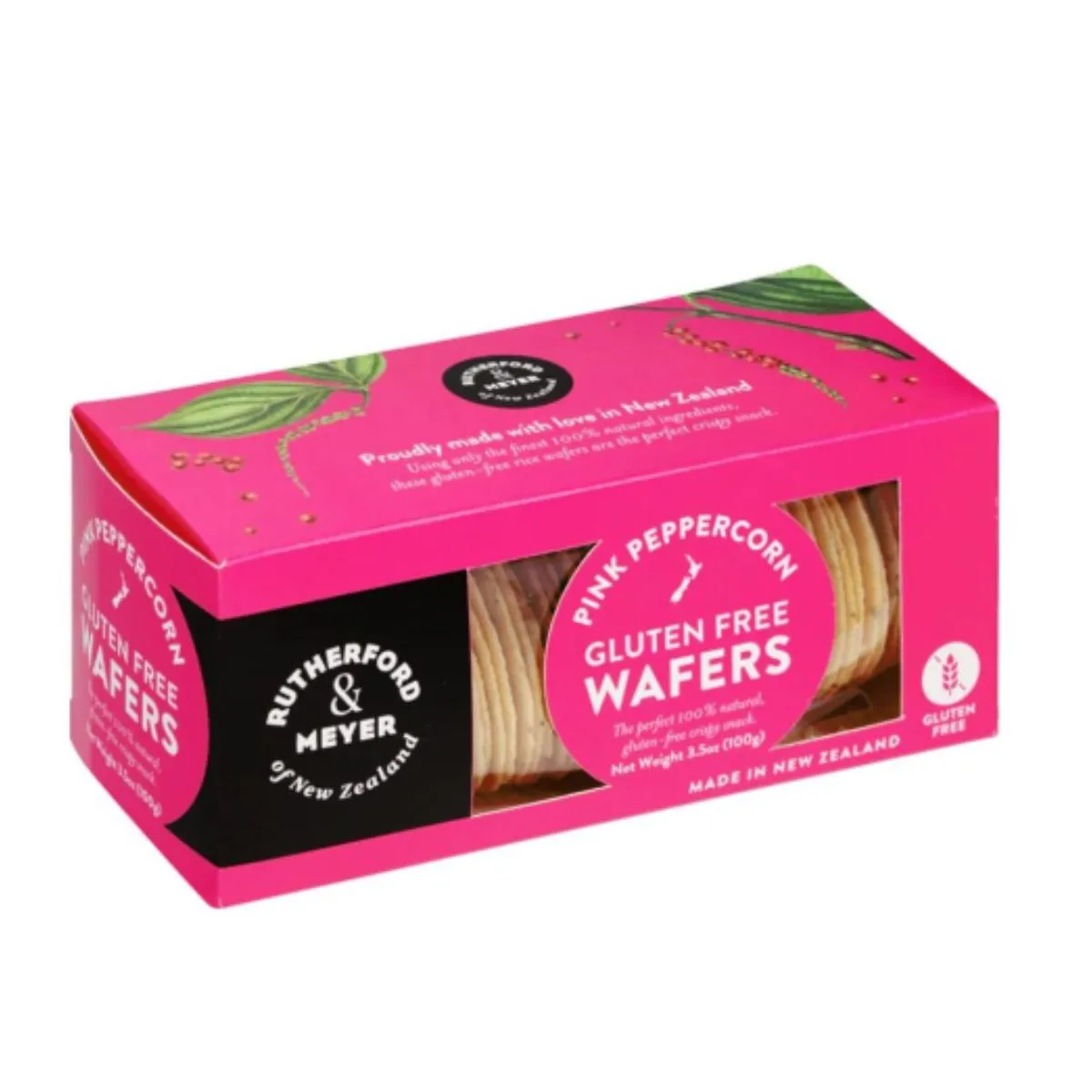 A box of Rutherford & Meyer Pink Peppercorn crackers