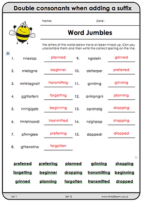 word jumbles - answers