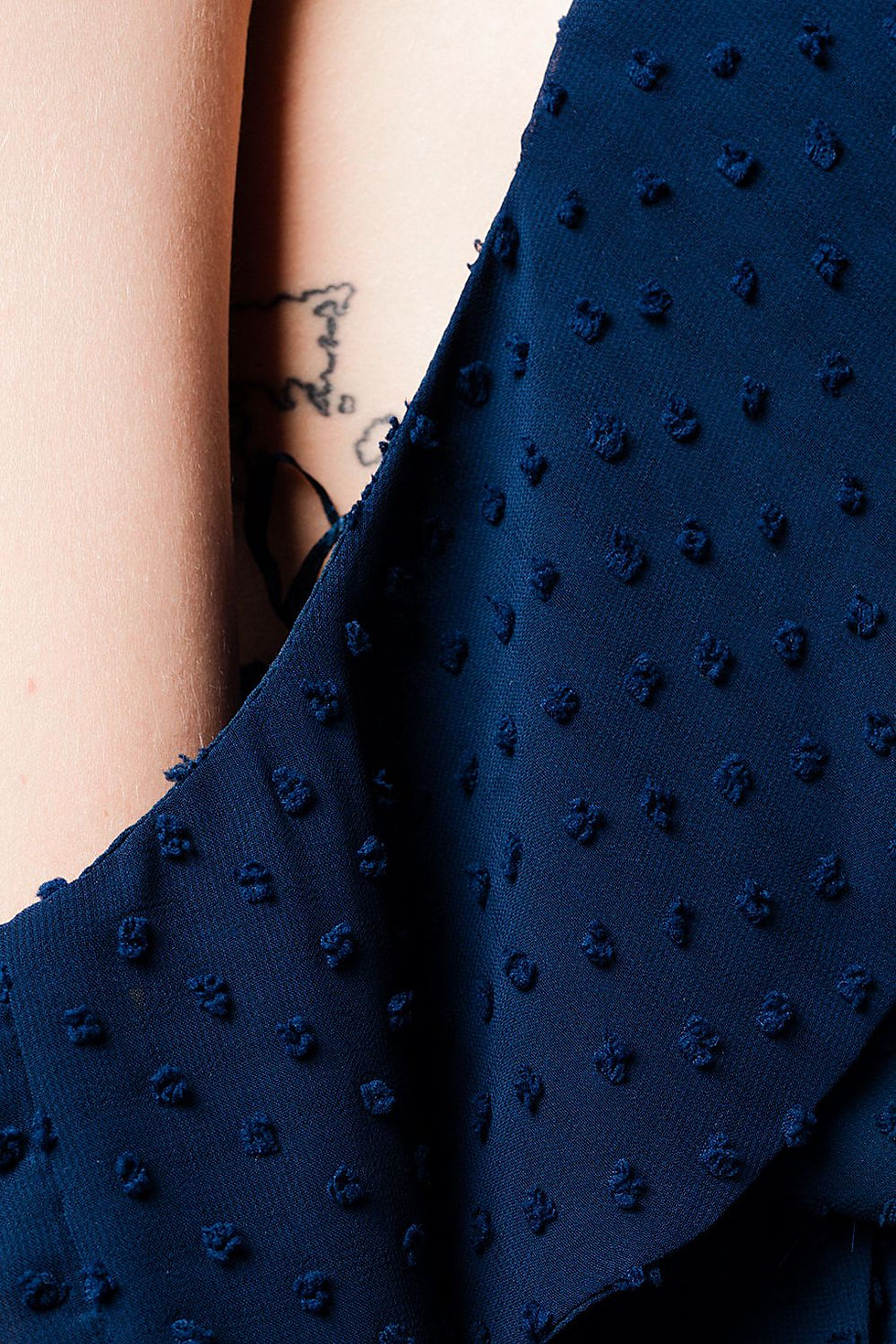 Thumbnail: Navy Plumeti Cold-Shoulder Lightweight Romper