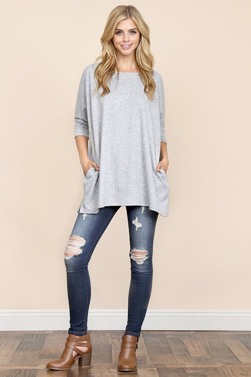 Прев'ю: Two Tone Hacci Oversized Dropped Shoulder Pocket Tunic