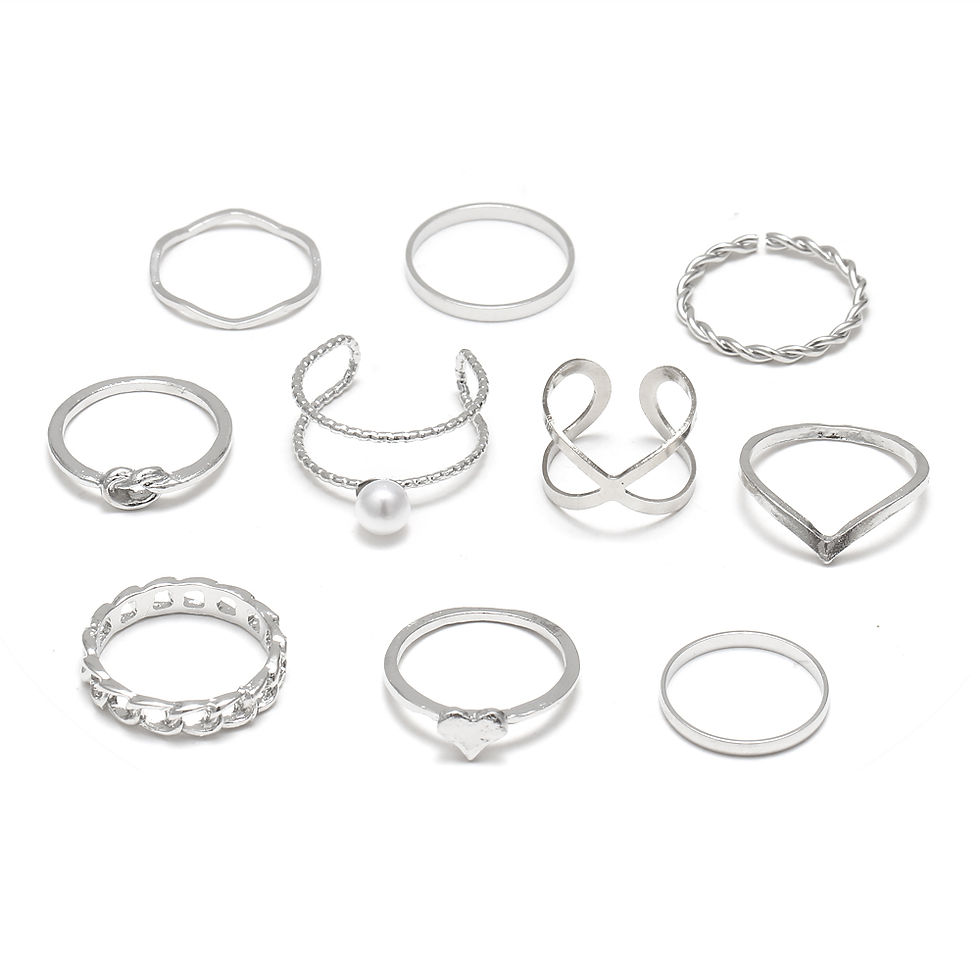 Thumbnail: Bohemian Vintage Festival Stars Moon Rhinestone Crystal Stainless Steel Ring Set