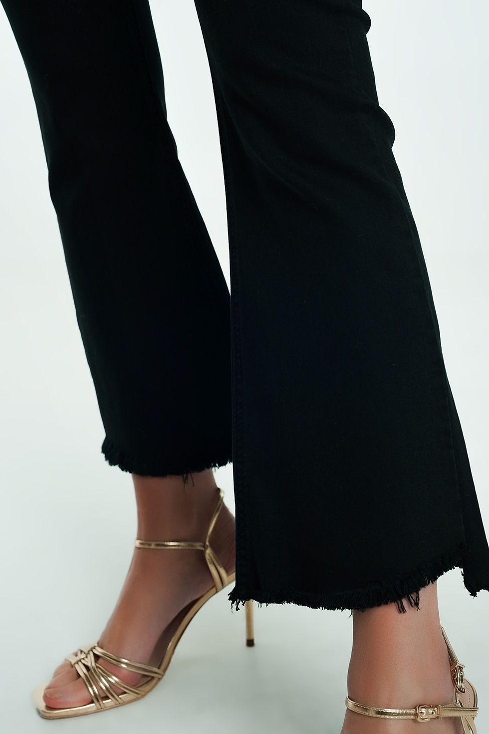 Thumbnail: High Rise Raw Hem Flared Jeans in Black
