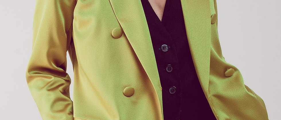 Satin Tailored Double Breast Blazer in Lime