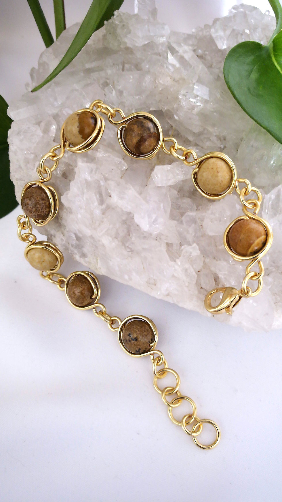 Picture Jasper Gold-Coloured Wire-Wrapped Bracelet