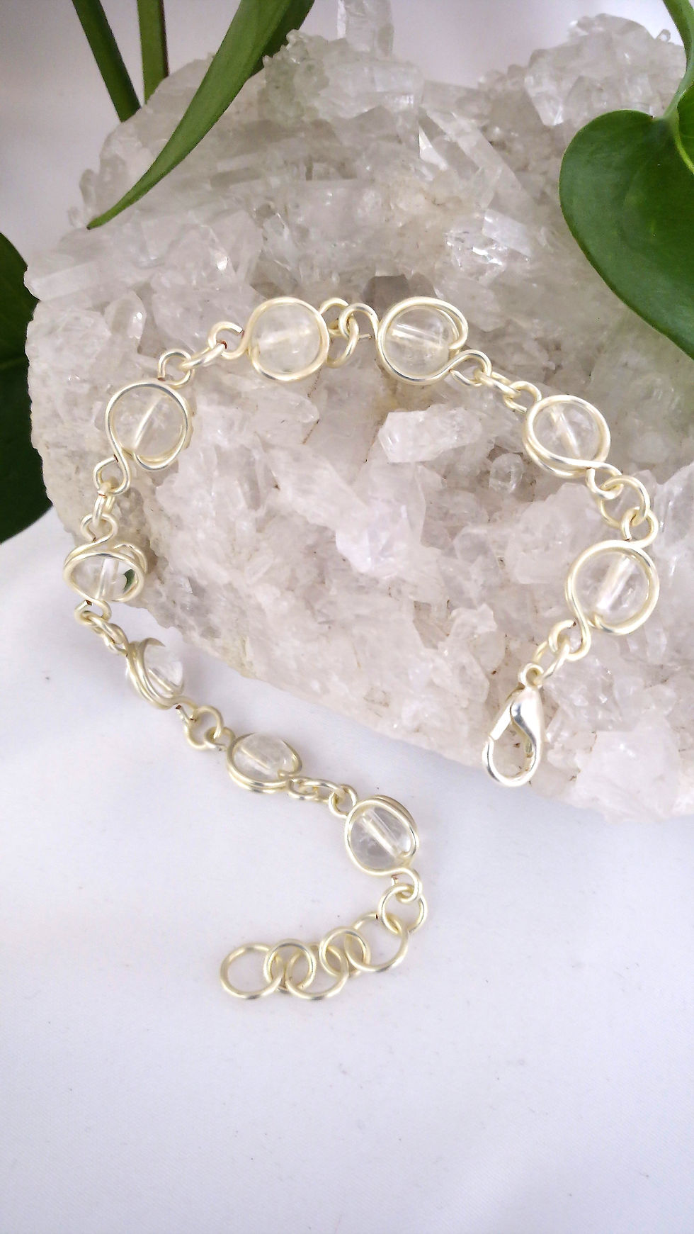 Clear Quartz Silver-Coloured Wire-Wrapped Bracelet