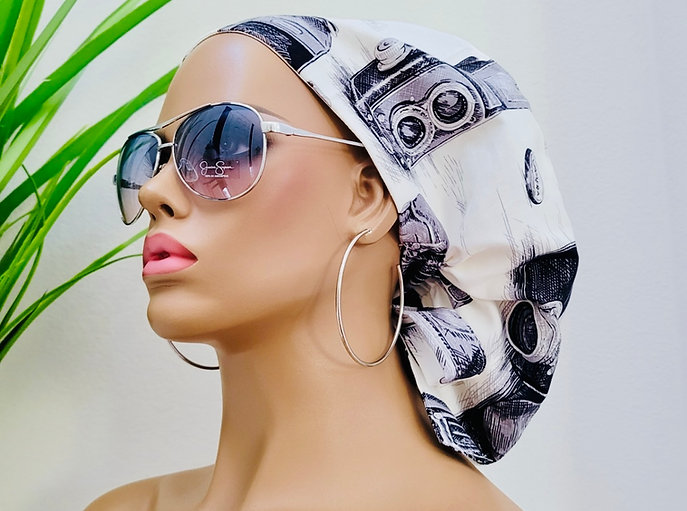 Camera Ready Protect Hair w/Satin Lined Ponytail Scrub Cap. Button & Size Optio