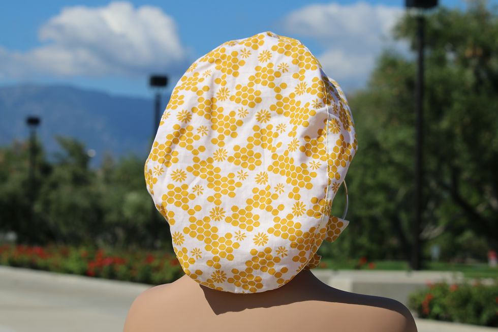Thumbnail: Honey Comb Satin Lined Ponytail Scrub Cap. Button/Size Options See Description
