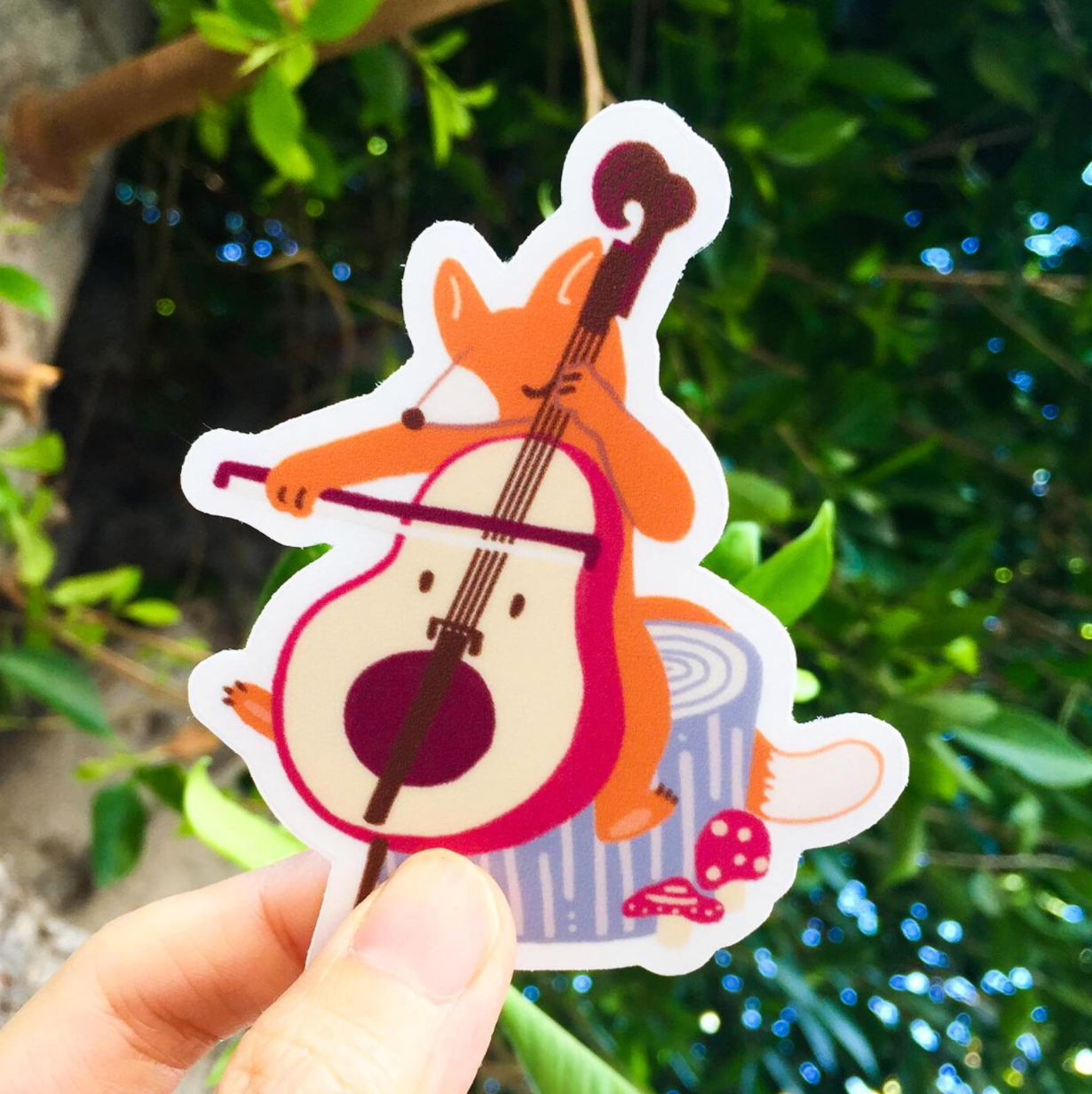 Cello Fox Musician Sticker by Harumo Bakery