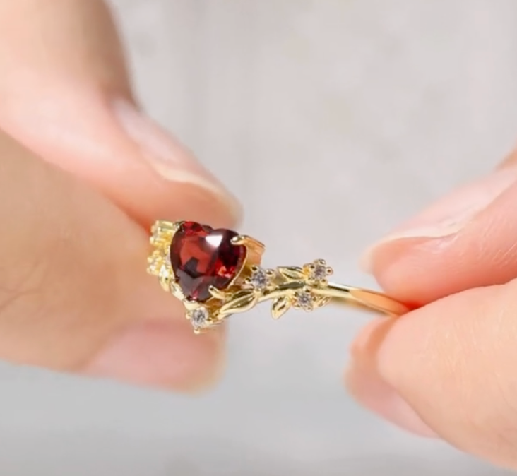 Thumbnail: Heart's Desire Red Garnet Ring(Yellow Gold)