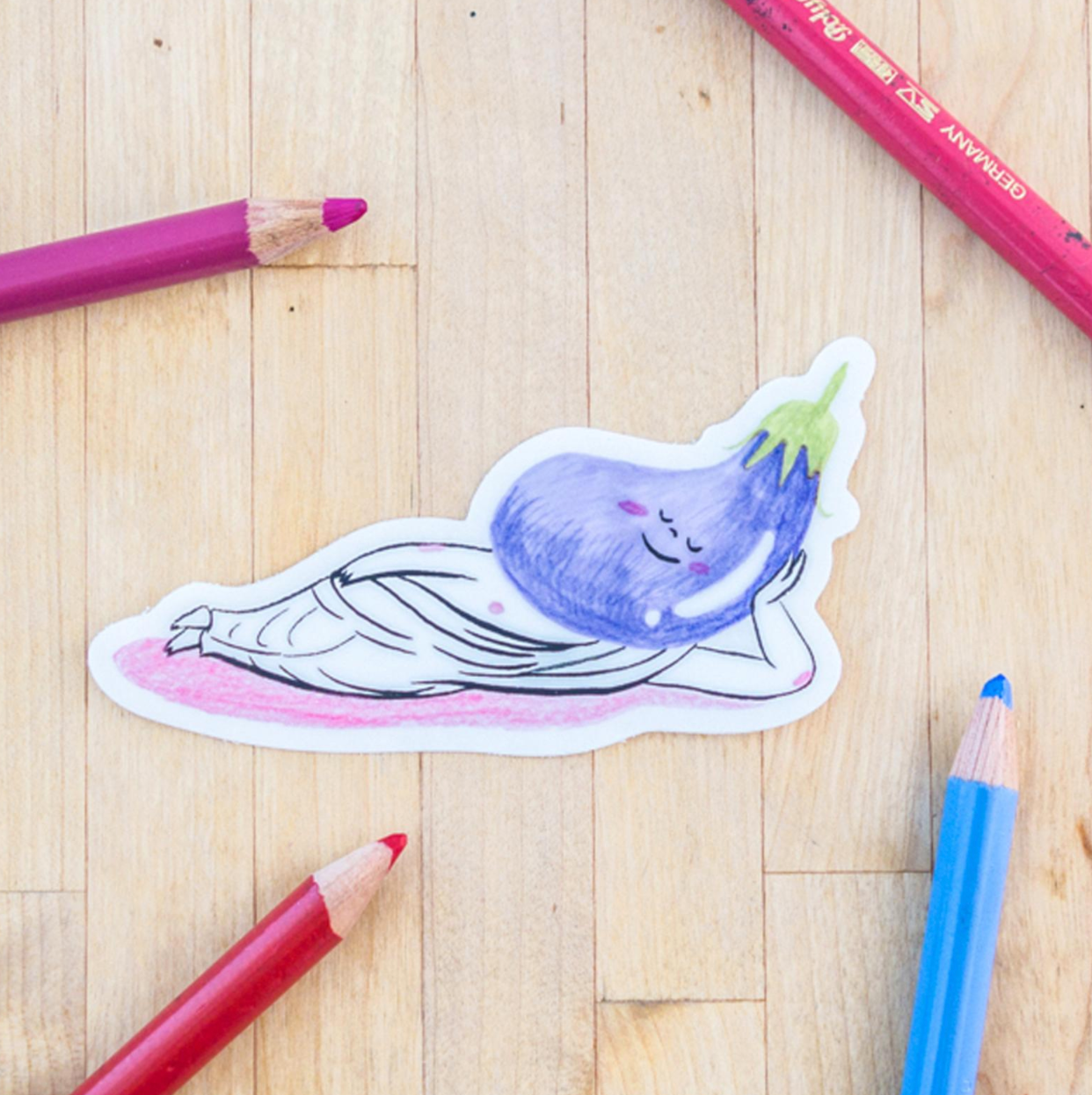 Lounging Eggplant Veggie Sticker by Harumo Bakery