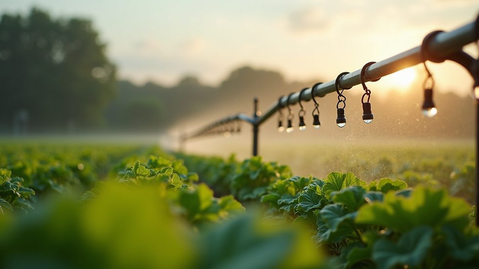 Eye-level view of a drip irrigation system in a vegetable field