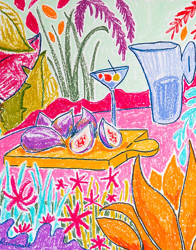 "Figues", oeuvres unique de la collection "Saveurs soleil". Pastel gras sur papier