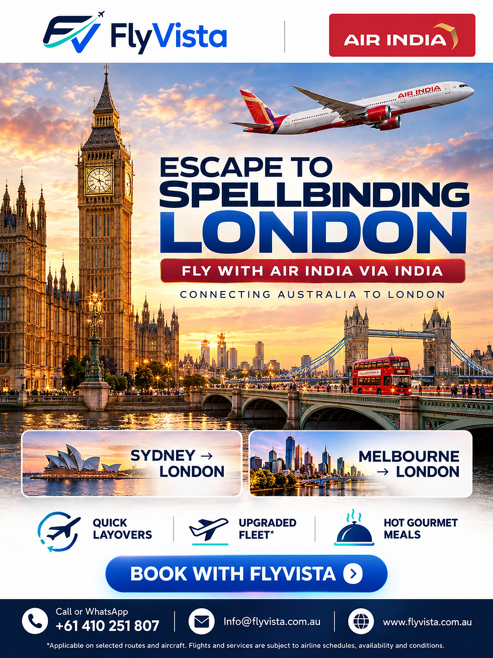 FlyVista Australia to London via India promotional offer