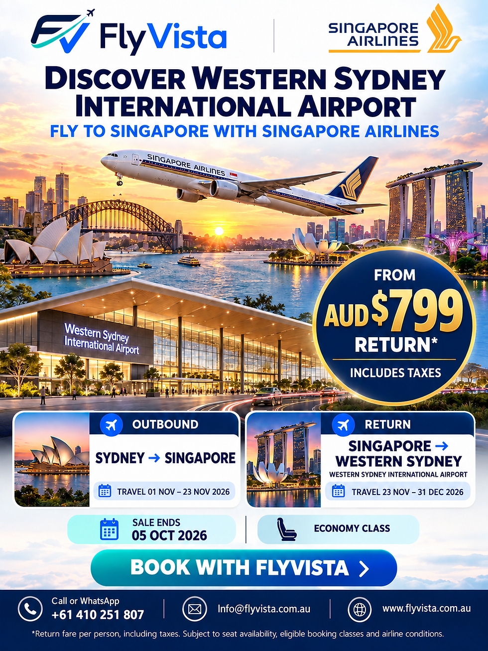 FlyVista Sydney to Singapore return promotion