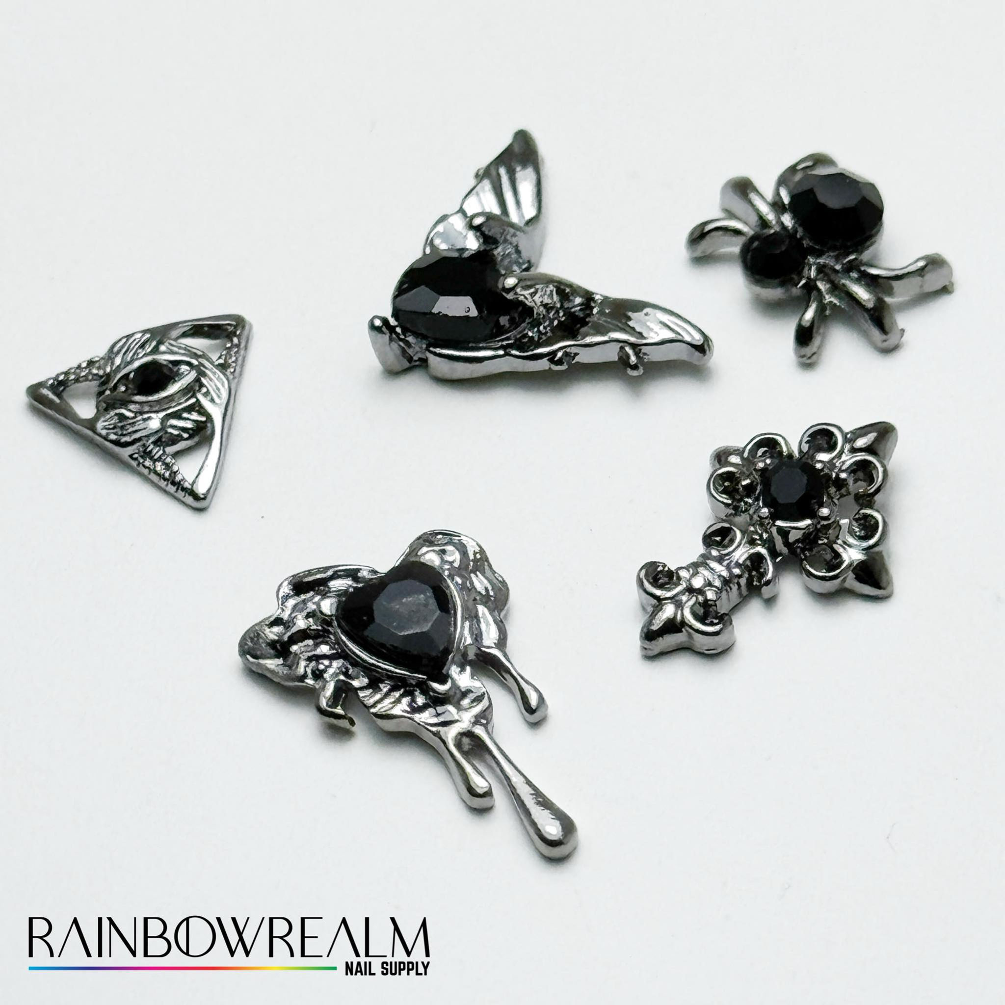 Halloween Charms Pewter with Black Crystals - 5 Pack
