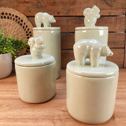 Frascos Ceramica Animales Gris