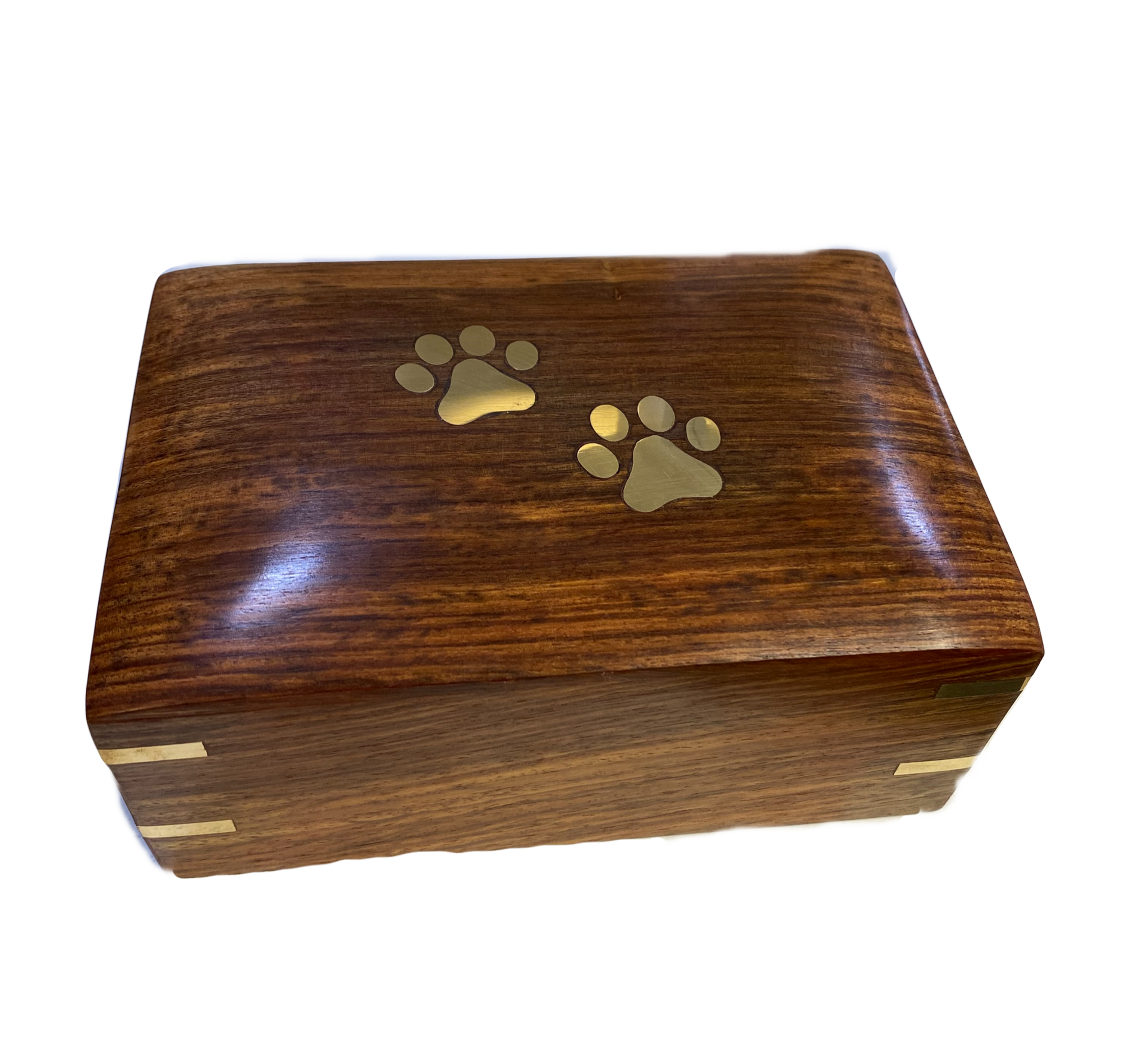 Carved Wood Urn with Brass Paw Prints
