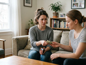 woman giving money to a friend