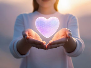 woman holding out her hand with a heart floating