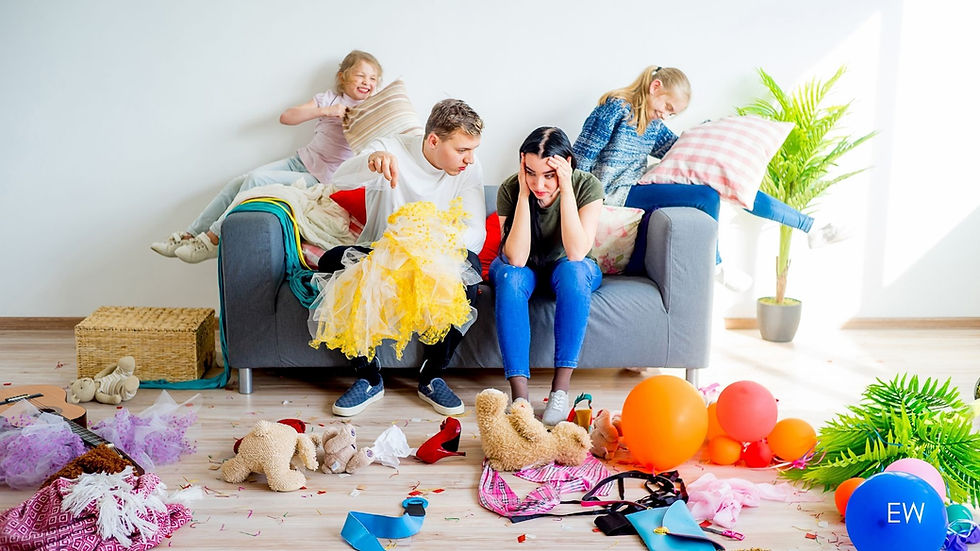 Mom surrounded by chaos