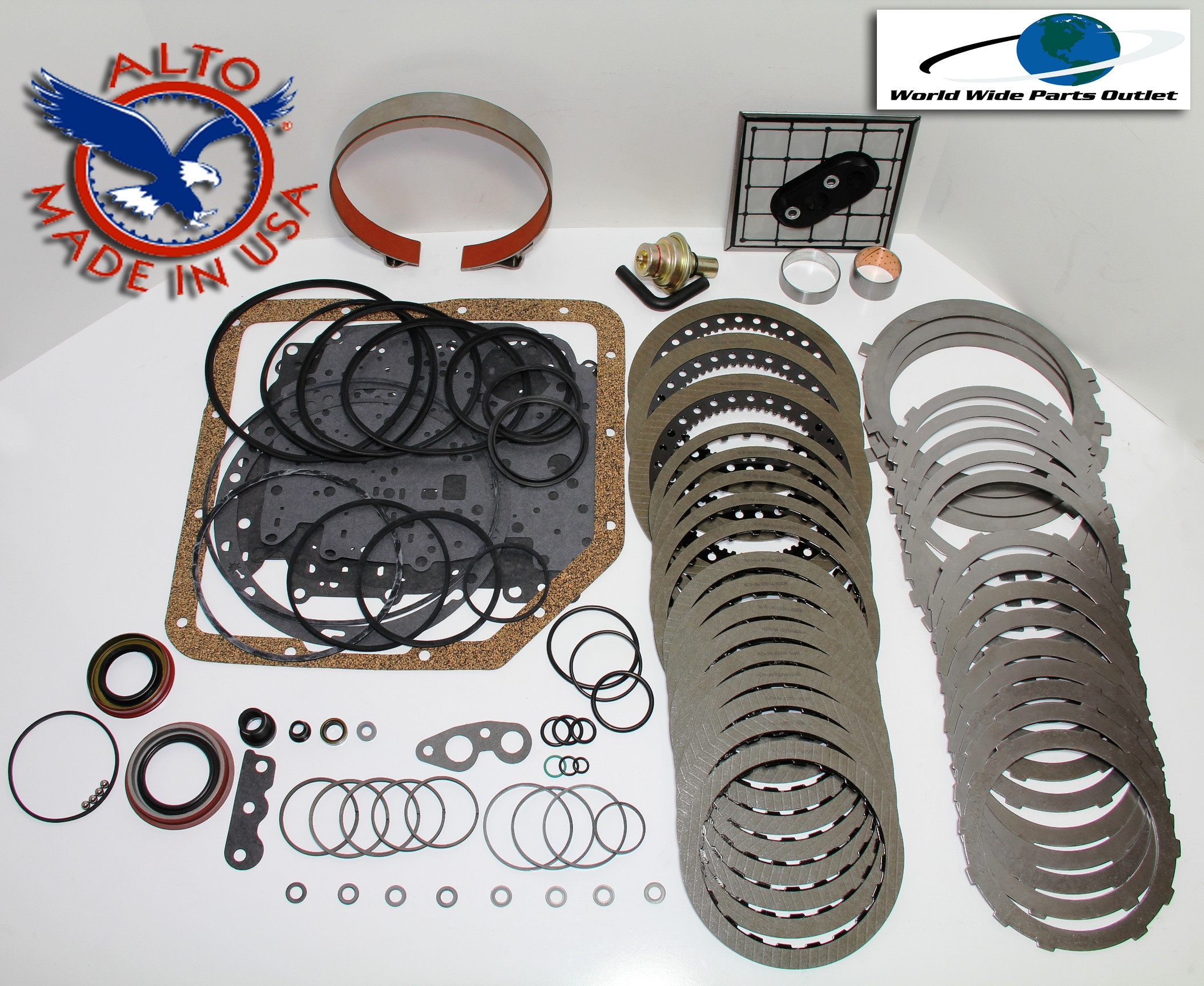 TH350 Stage 2 heavy duty rebuild kit Alto HEG frictions hardened steels master kit