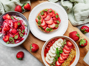3 assiettes gourmandes, healthy et sans gluten à base de fraises bio fraîches et de saison