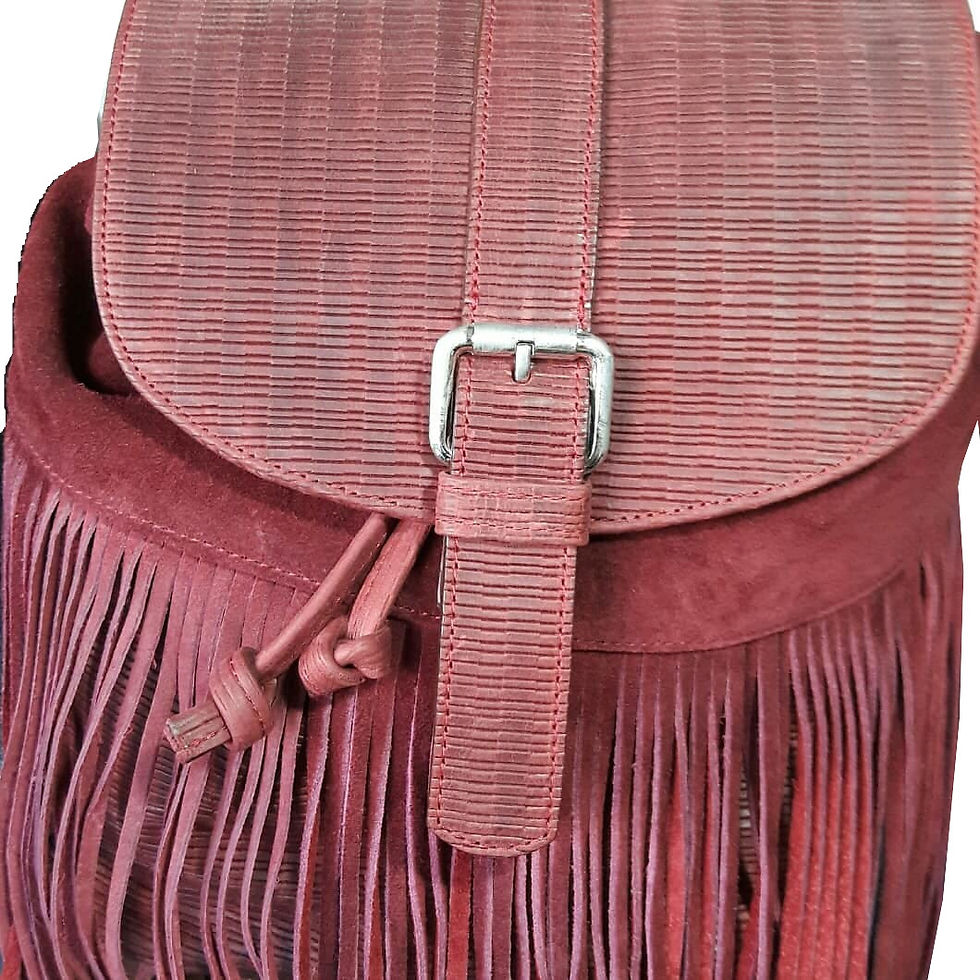 Miniatura: Mochila cuero tramado con cuerogamuza y flecos