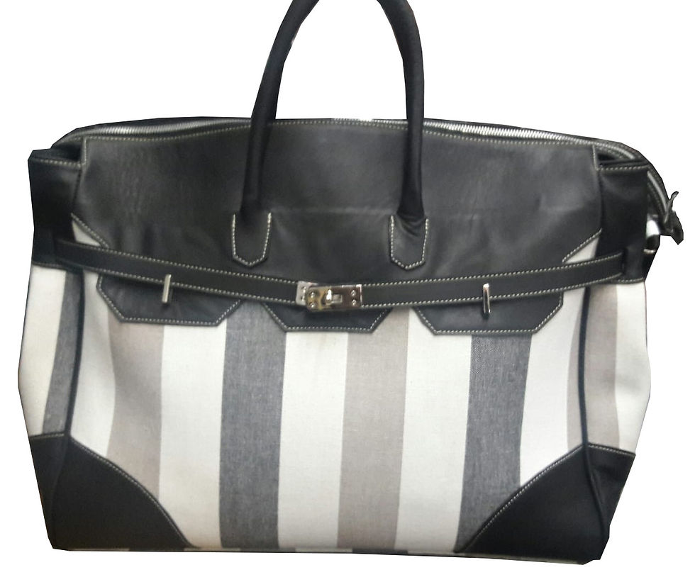 Miniatura: Bolso de viaje en cuero combinado con lino italiano rayado