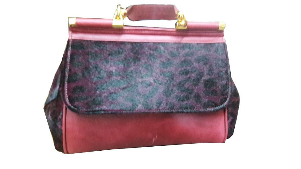 Miniatura: Cartera en cuero combinada con cuero pelo borgoña