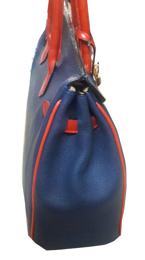 Miniatura: Cartera birkin azul y roja  forrada cuero chancho