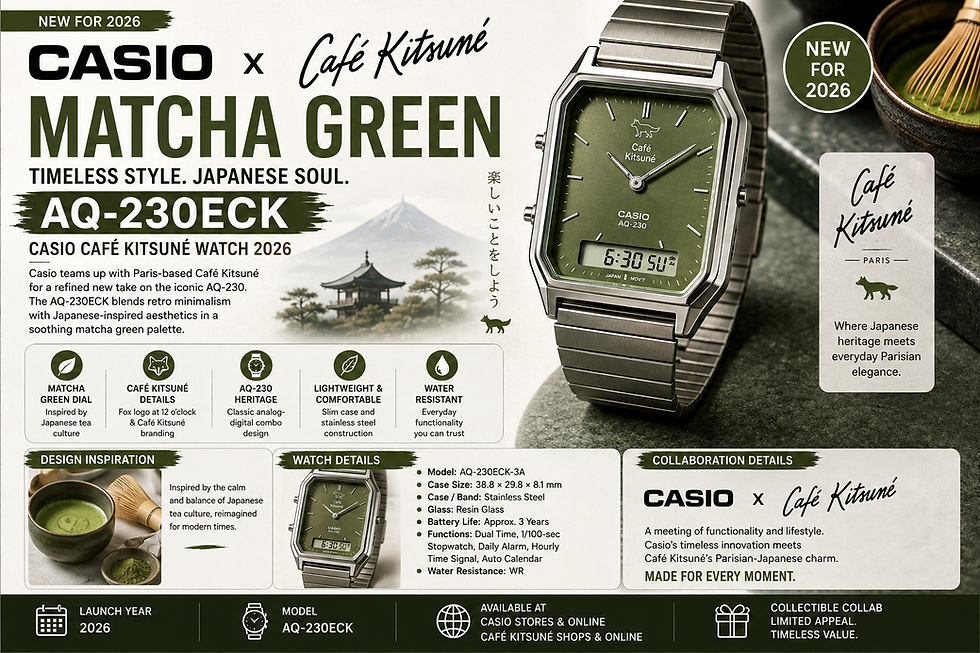 Casio Café Kitsuné Watch 2026: New AQ-230ECK Brings Matcha Green Style to Vintage Collection