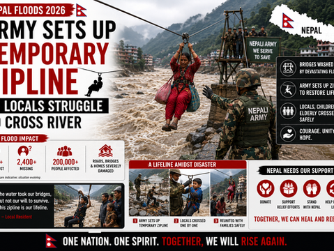 Nepal Floods 2026: Army Sets Up Temporary Zipline as Locals Struggle to Cross River