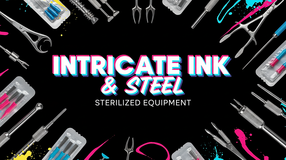 Close-up view of sterilized tattoo needles and piercing tools arranged neatly