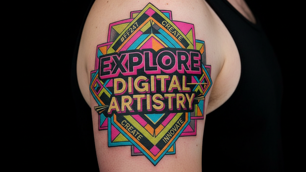 Close-up view of a colorful geometric tattoo on skin