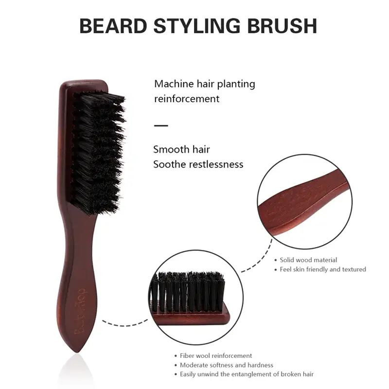 Thumbnail: Barbertop Men Beard Brush Wooded Handle Soft Hair Cleaning Brush Broken Hair